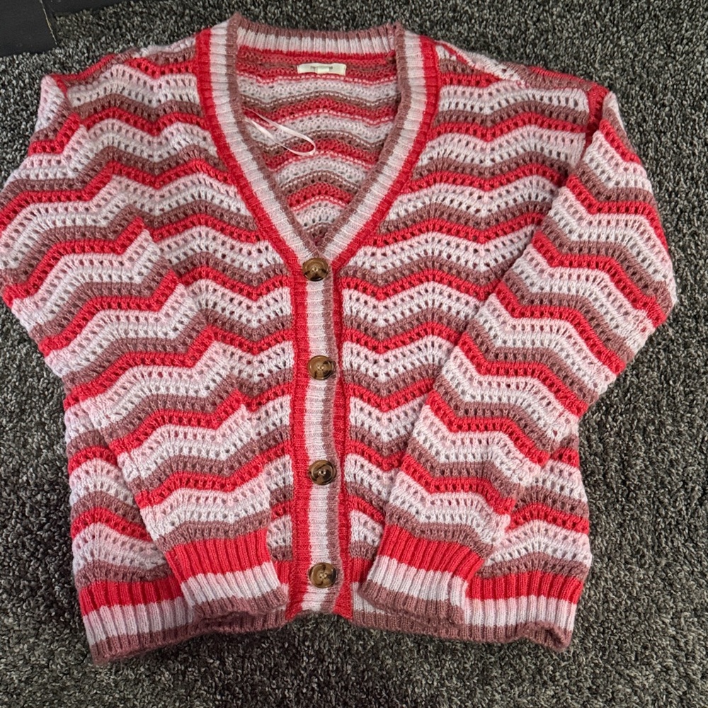 Maurices Pink and Red Chevron Cardigan